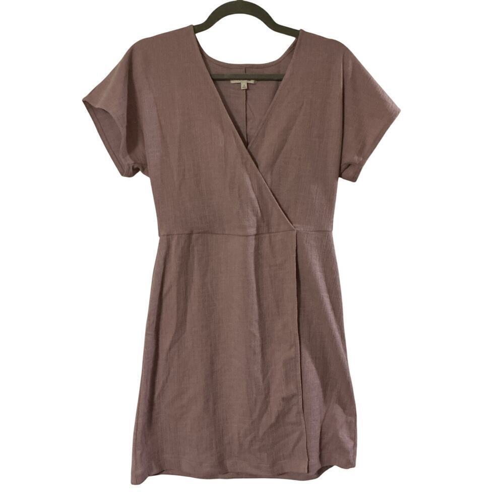 Madewell Mauve Textured Wrap Front Short Sleeve Dress Women’s Small Cotton Blend - Picture 9 of 11